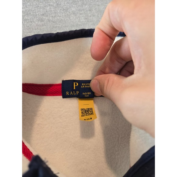 Polo Ralph Lauren Fleece Quarter Zip Youth Large 14-16 Polar White Sweatshirt - Picture 6 of 14